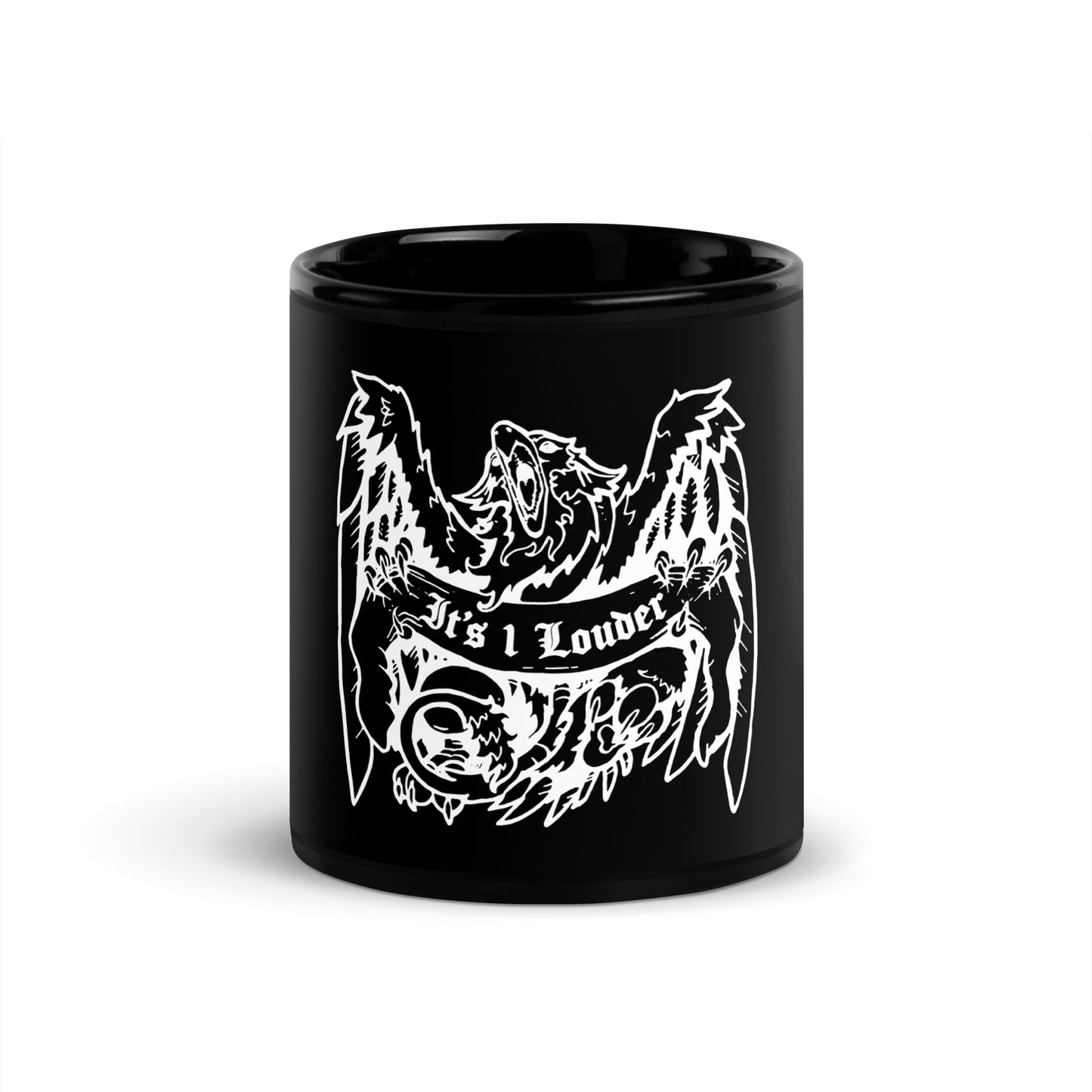 Black glossy coffee mug with griffin graphic - 11 oz rock music gift
