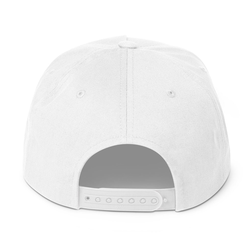 Back view of the white It's 1 Louder cap showing the adjustable snapback closure