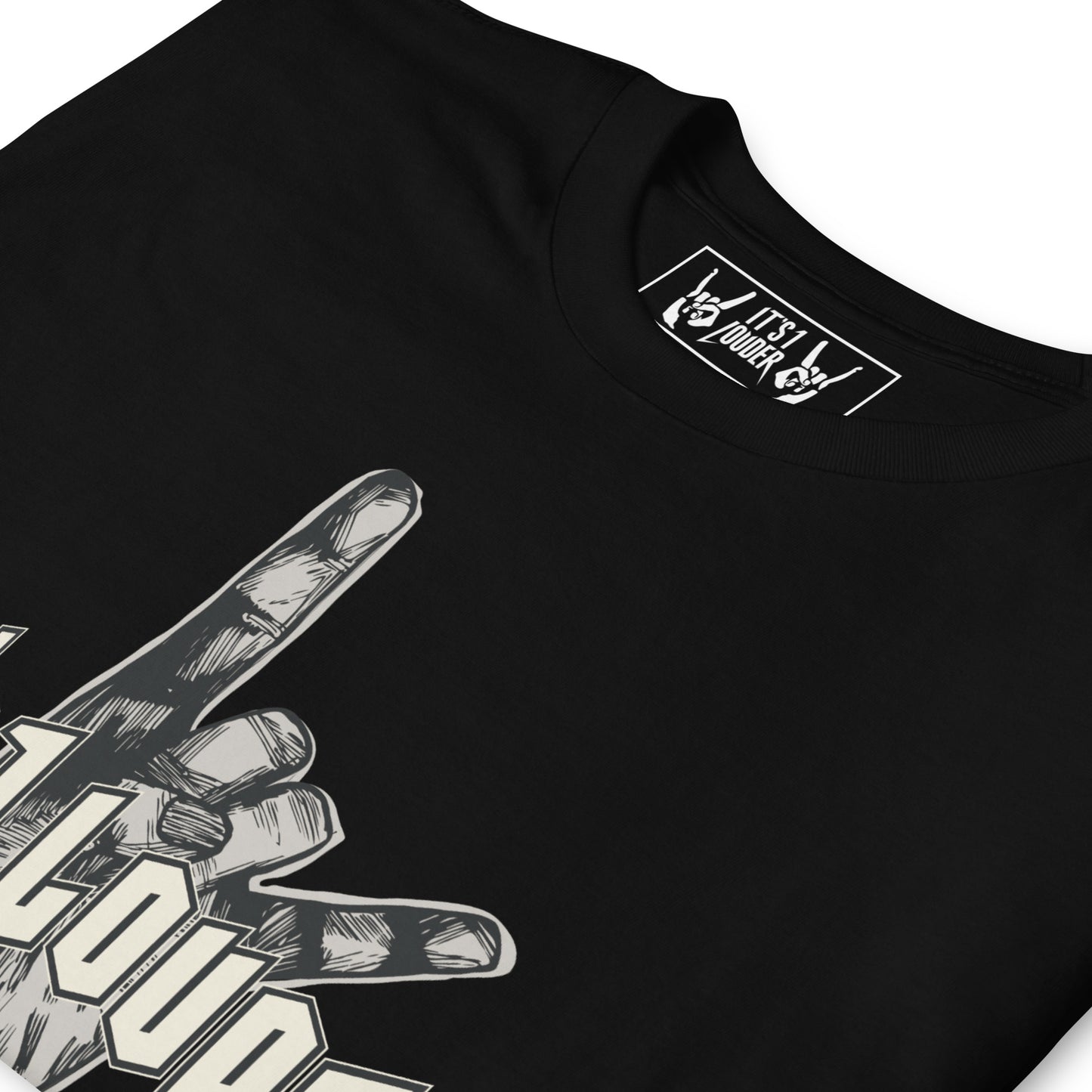 It's 1 Louder black t-shirt with rock hand symbol - concert outfit idea
