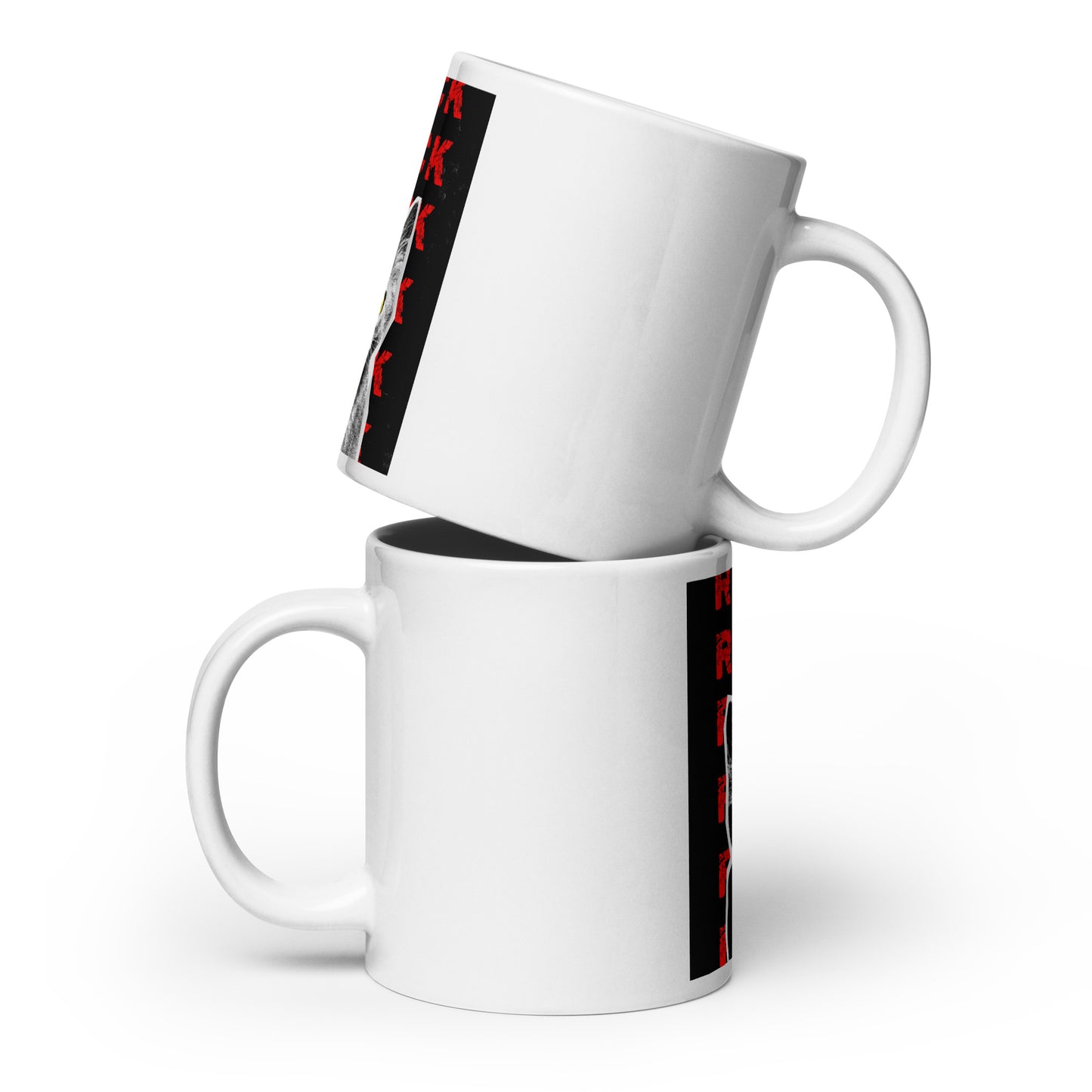 Rock Cat-titude white coffee mug - 20 oz ceramic with punk cat graphic