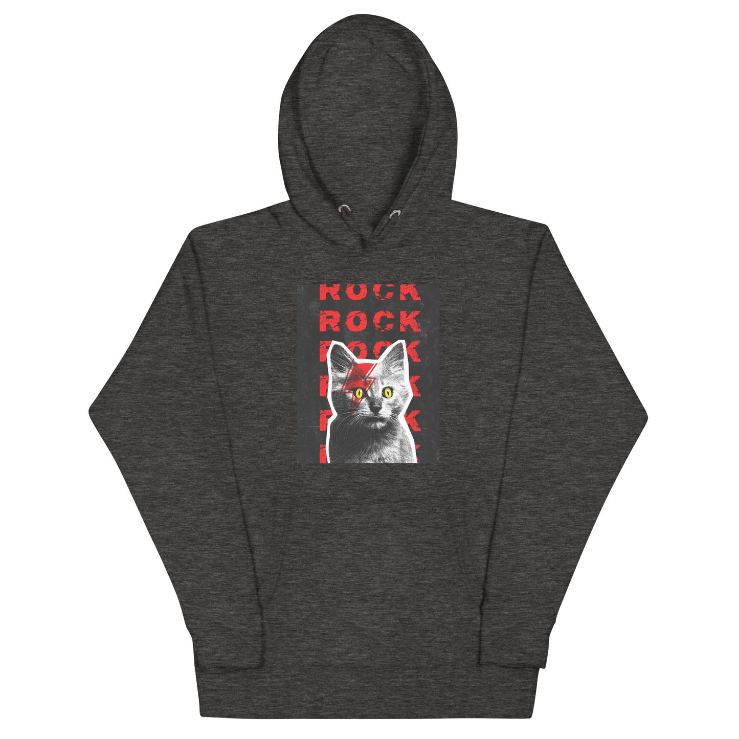 Charcoal heather Rock Cat-titude hoodie front - unisex rock clothing