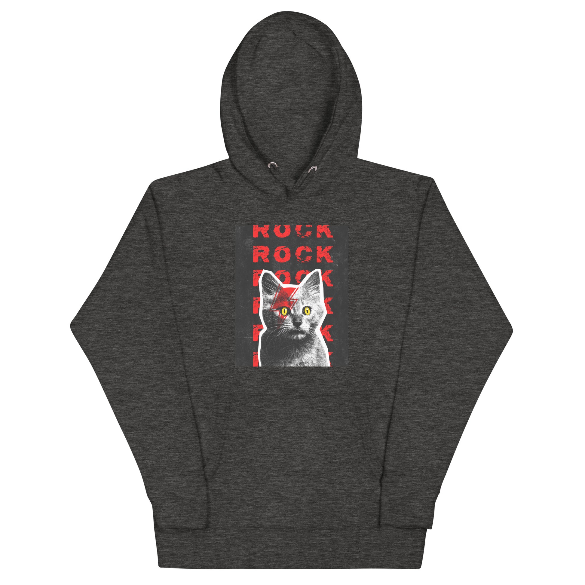 Charcoal heather Rock Cat-titude hoodie front - unisex rock clothing