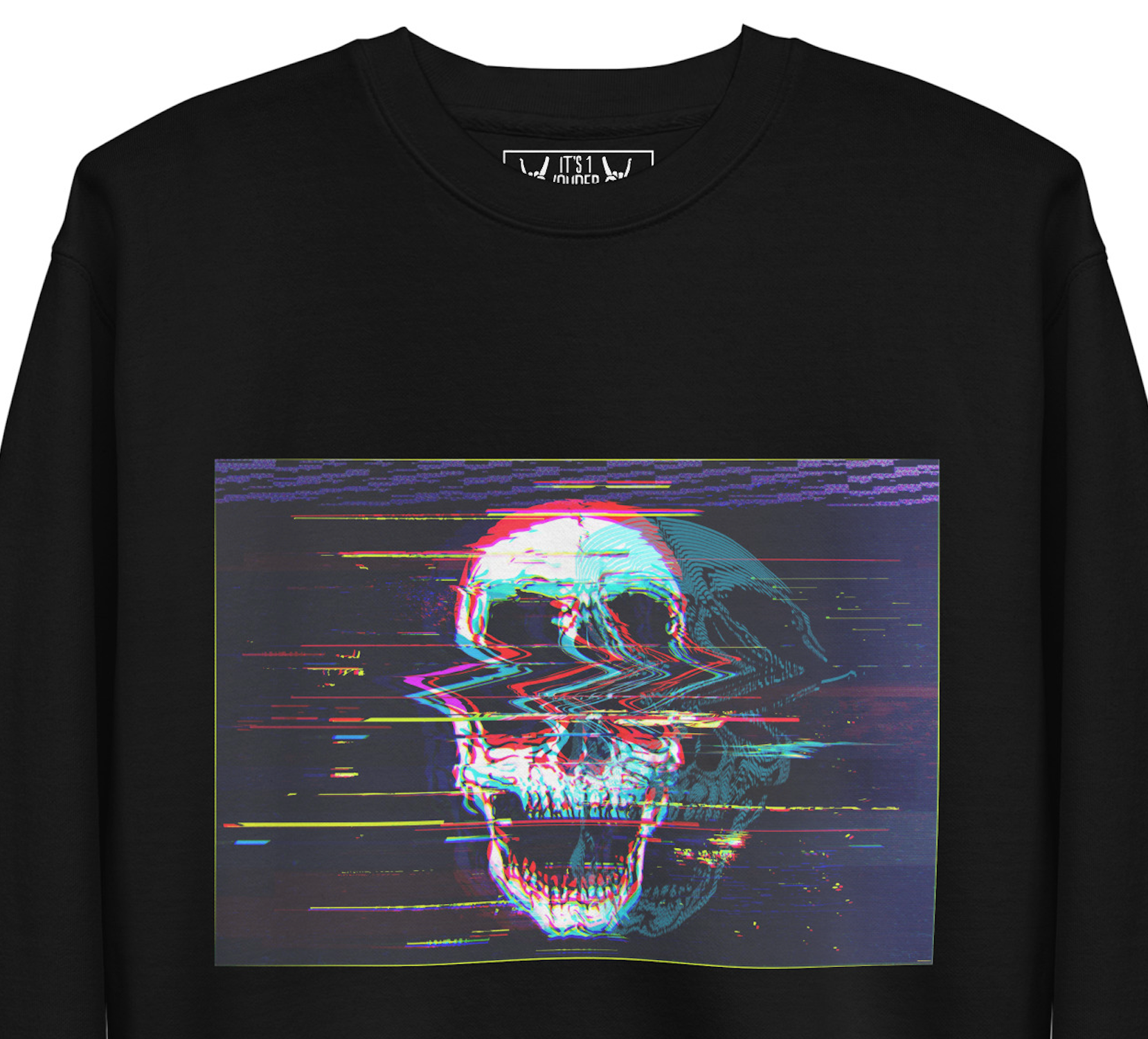Black rock sweatshirt with skull and headphones graphic - It's 1 Louder Skullbanger design