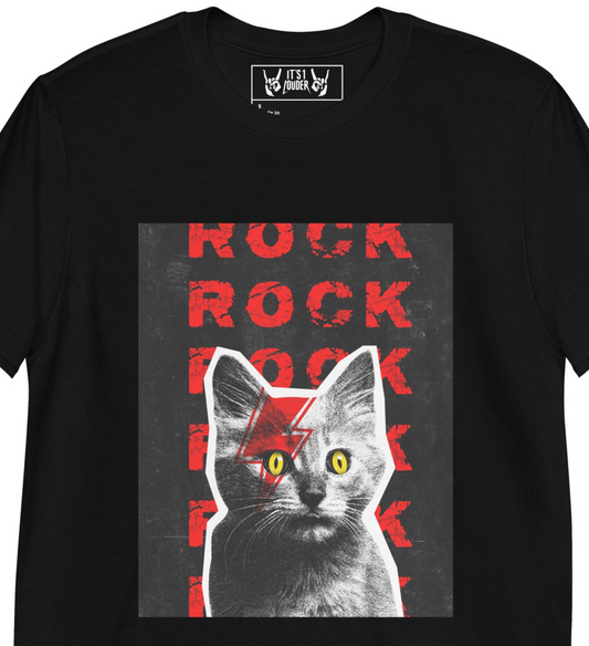 Rock Cat-titude black tee  - punk rock kitten  graphic