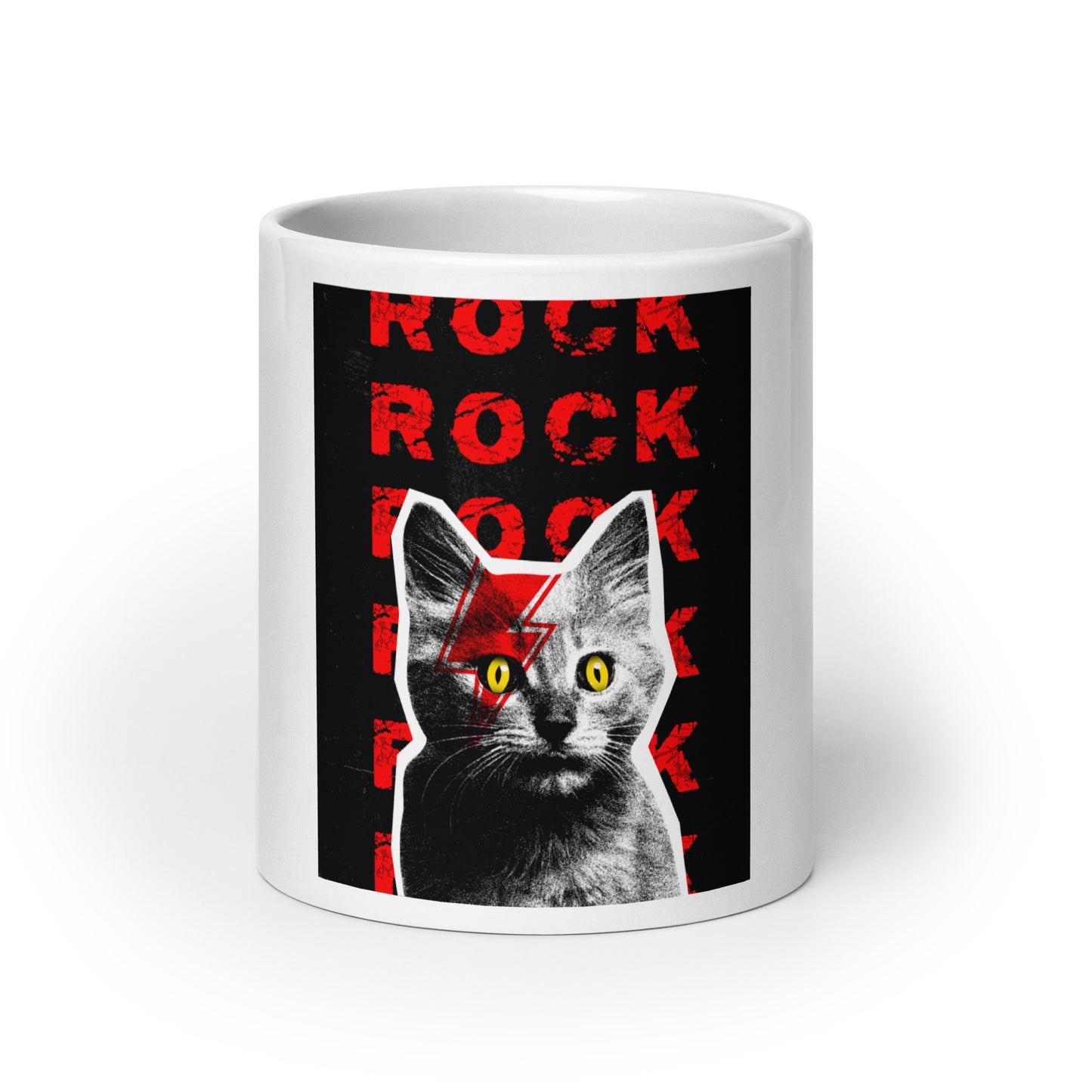 White ceramic mug with punk rock cat design - 20 oz It's 1 Louder coffee mug