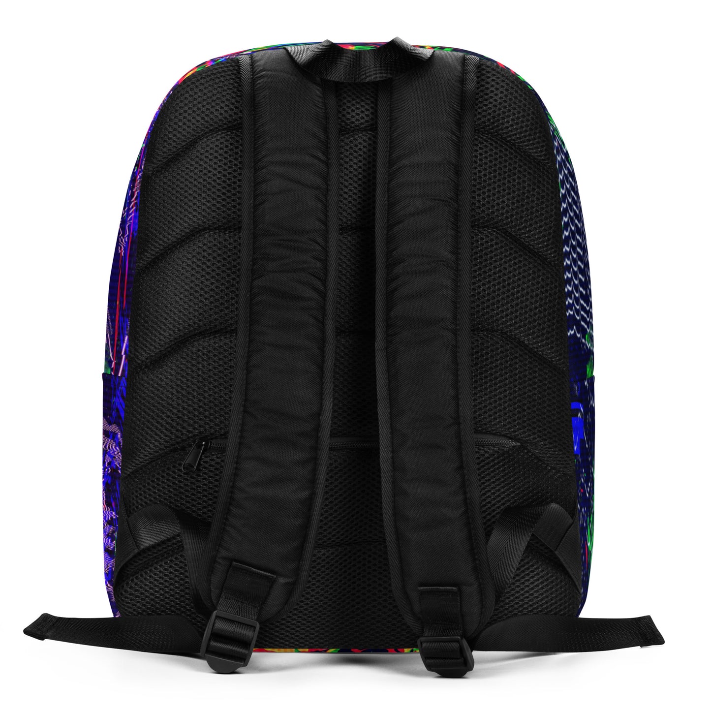 Glitched Outlaw backpack back view - digital skull all-over print pattern
