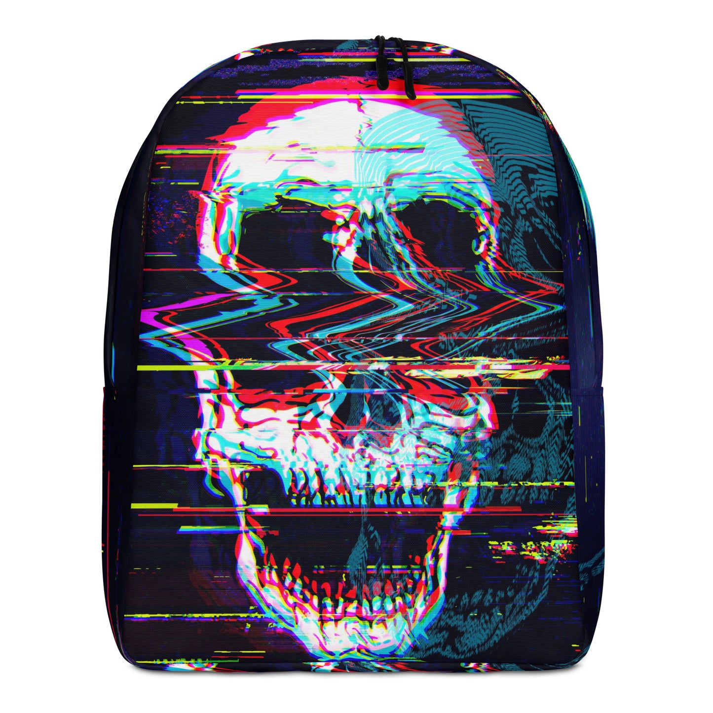 Black minimalist backpack with Skullbanger skull pattern - all-over print rock design