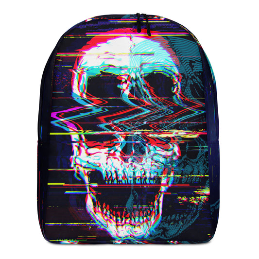 Black minimalist backpack with Skullbanger skull pattern - all-over print rock design