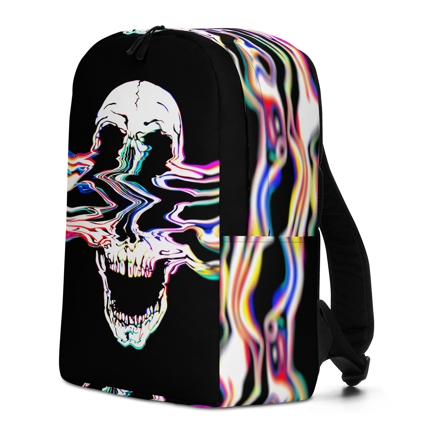 Black backpack with Rebel Riser pattern - right side view rock and roll design