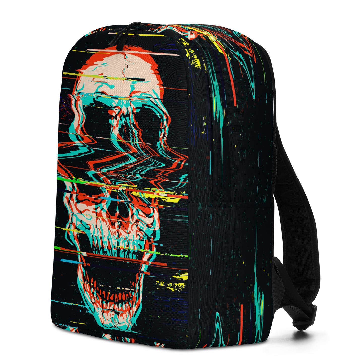 Glitched Skull minimalist backpack right front - all-over digital skull print