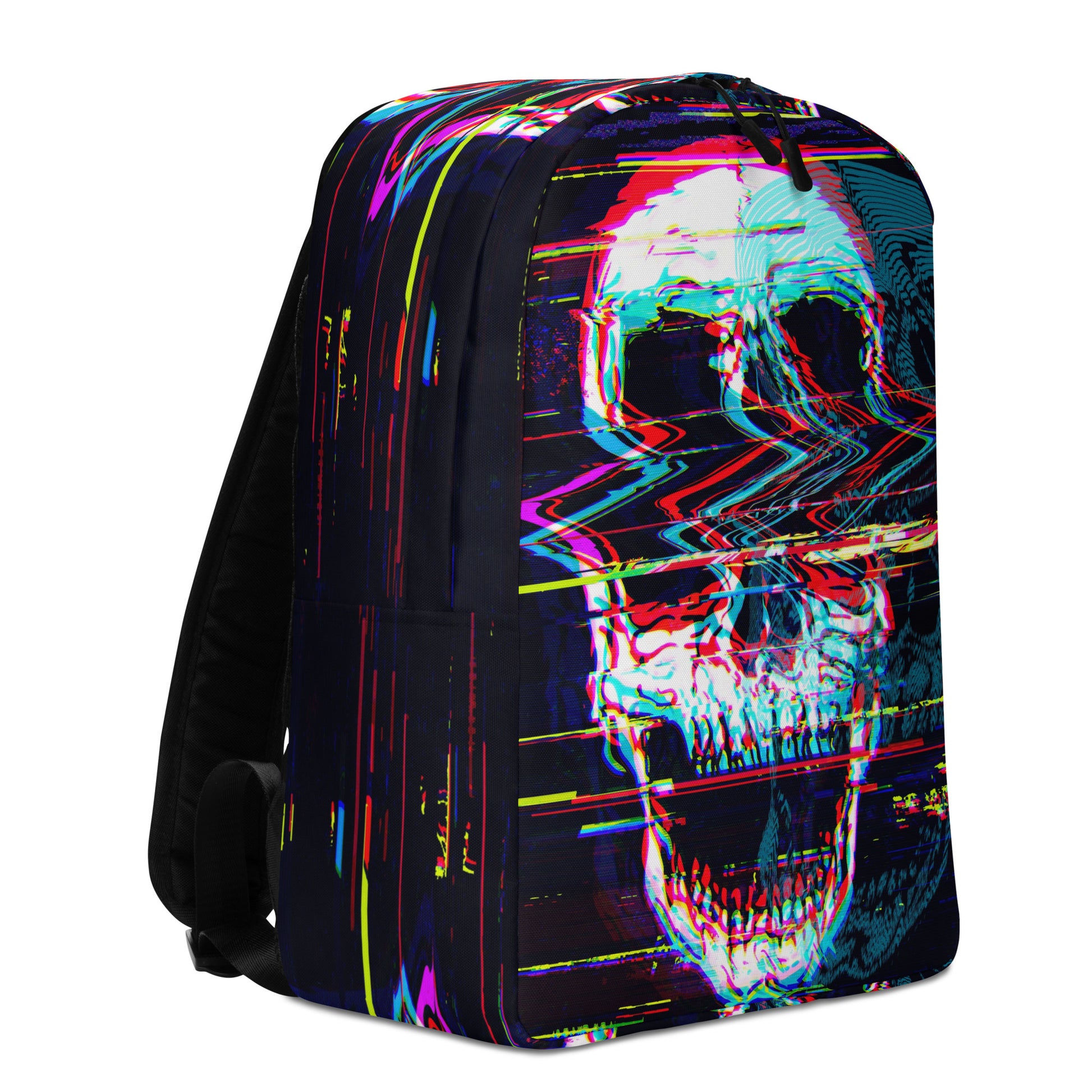 White backpack with Skullbanger pattern - right side view rock and roll design