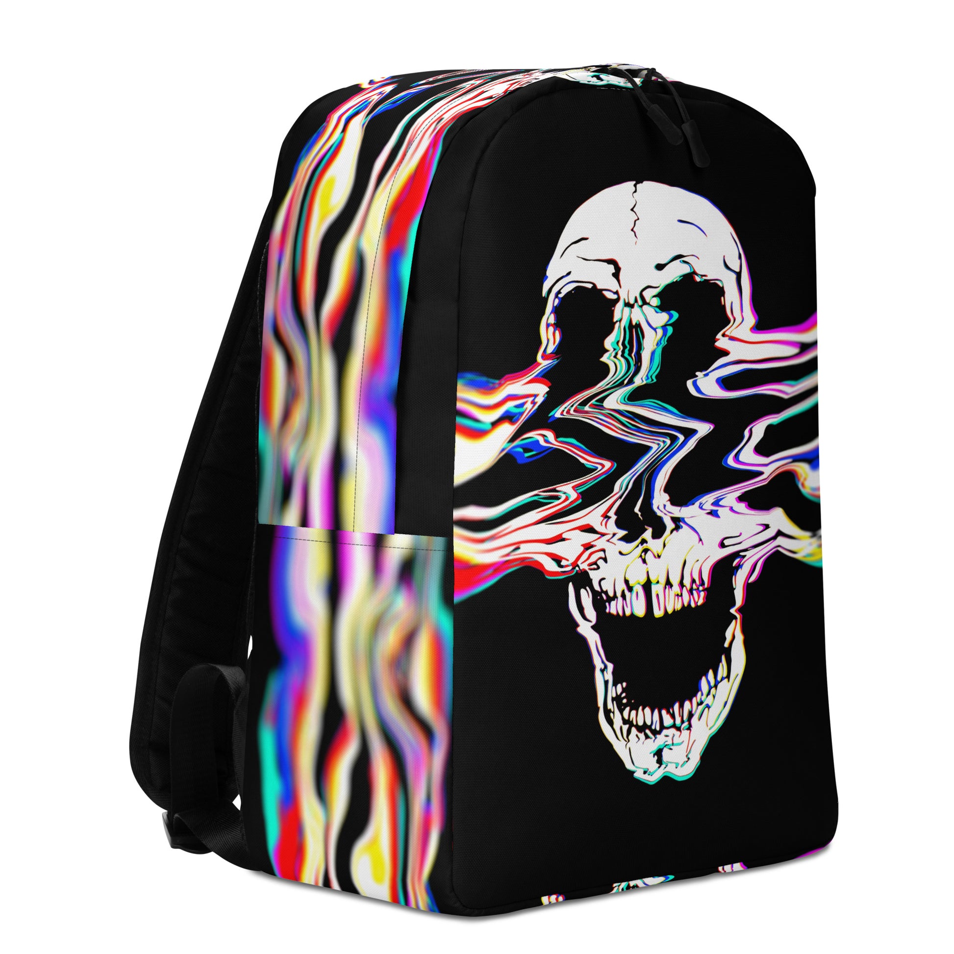 Rebel Riser minimalist backpack left side - all-over skull print pattern