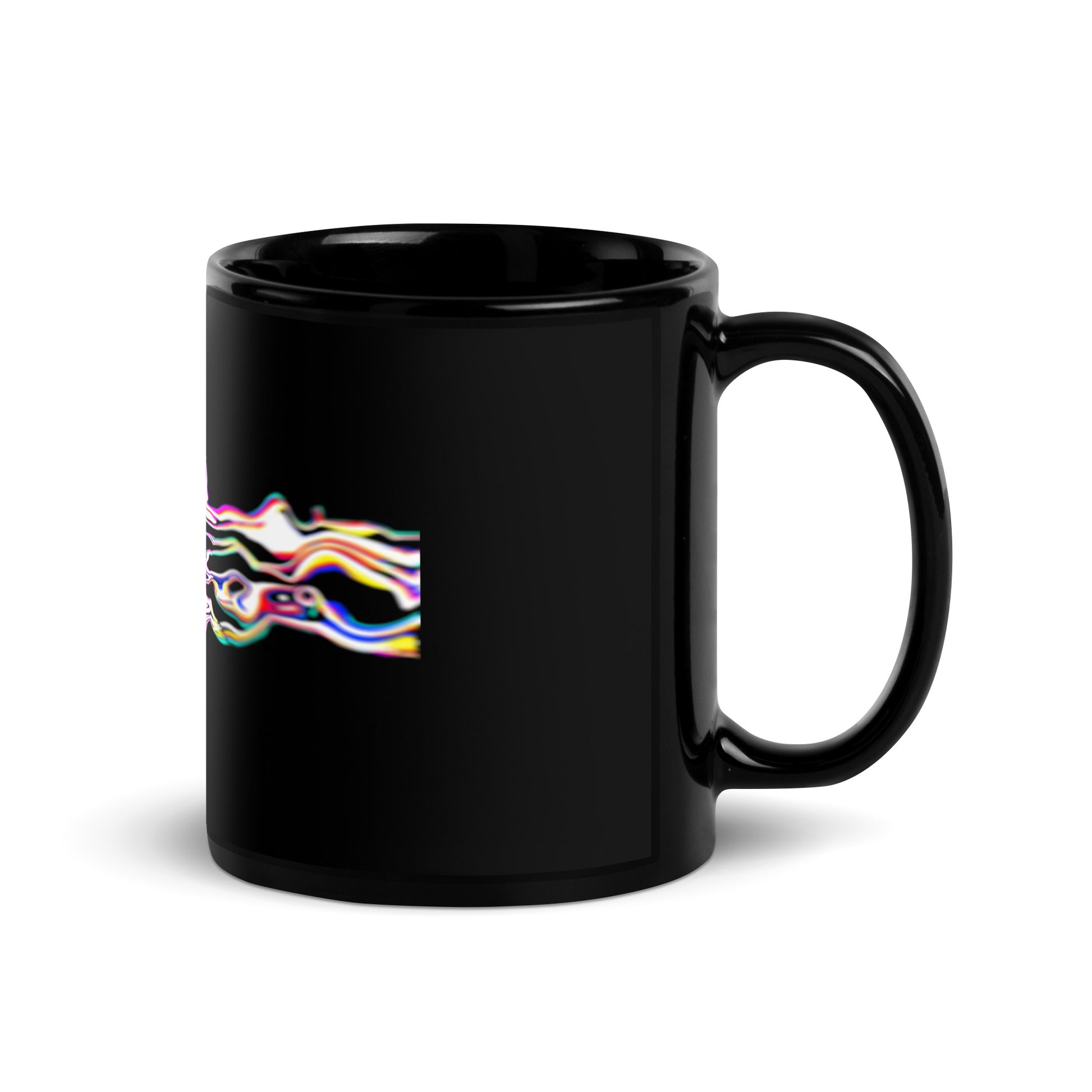 Black rock music mug with Rebel Riser design - 11 oz right handle view