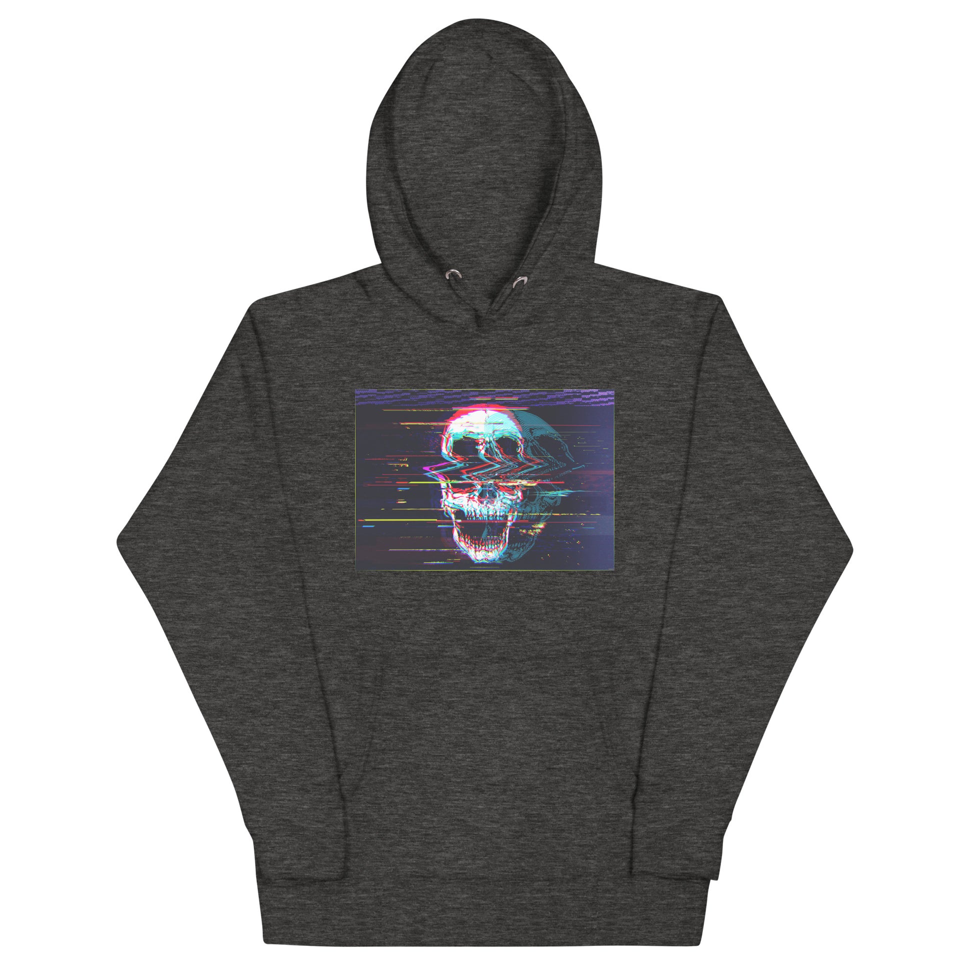 Charcoal heather hoodie with Skullbanger skull DJ graphic - alternative color