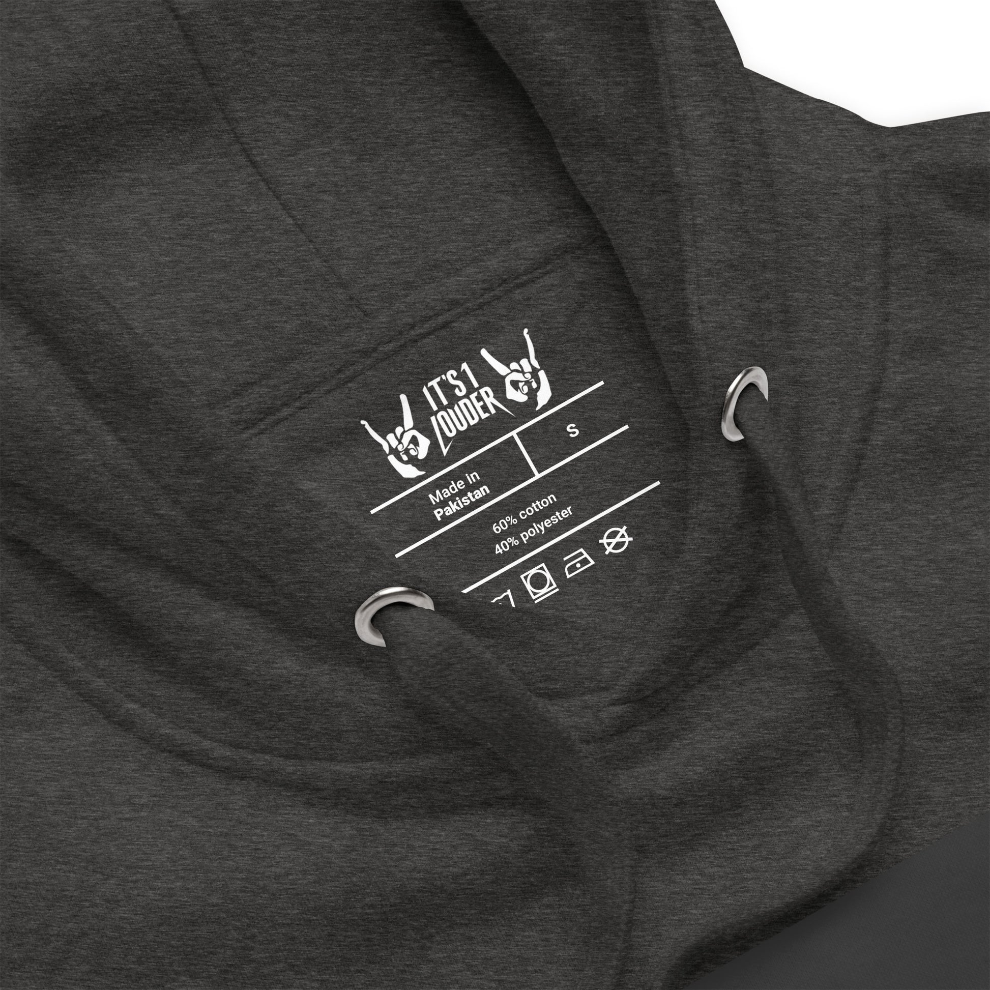 Charcoal heather hoodie product details - Rebel Riser quality close-up