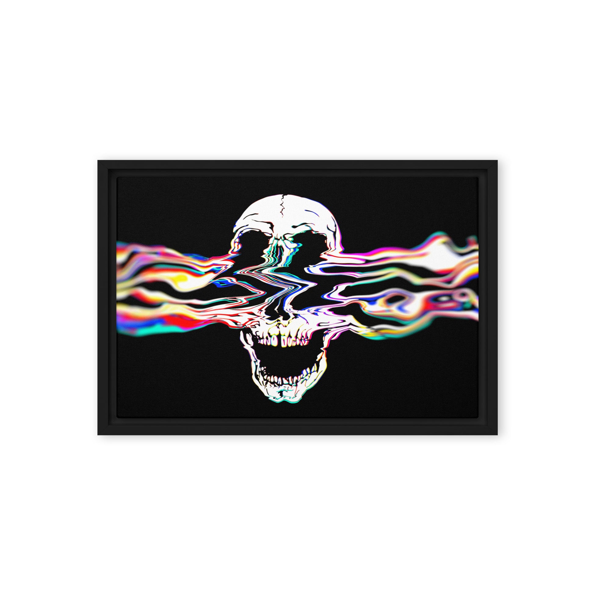 Rebel Riser glitch effect skull framed canvas art - 12x18 black frame music lover gift