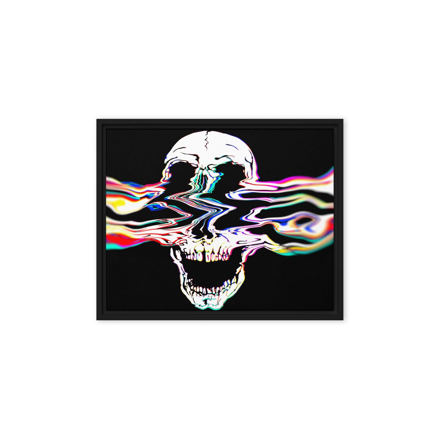 Rebel Riser framed canvas wall art with colorful glitch skull - 8x10 black frame rock decor