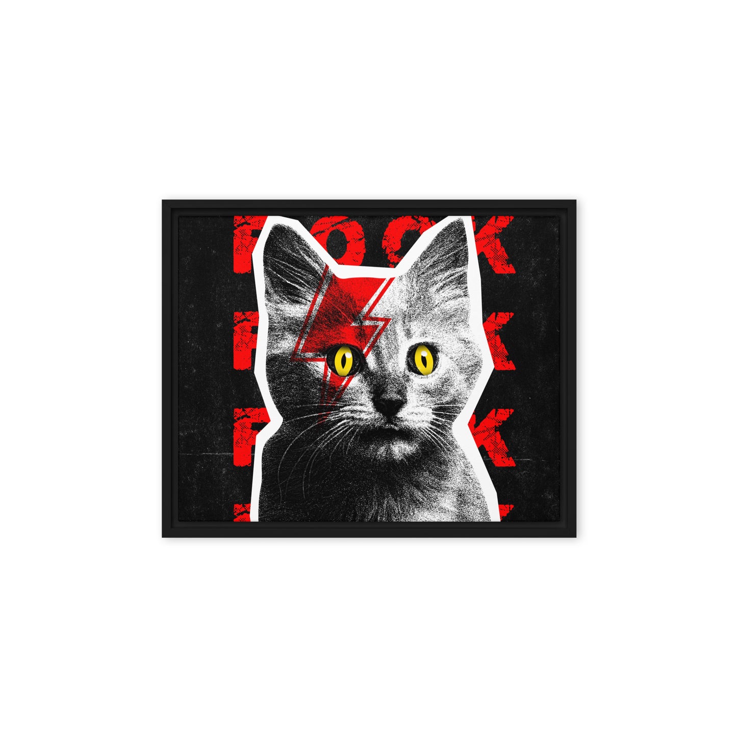 Rock Cat-titude cat graphic framed canvas print - 8x10 black frame music room art