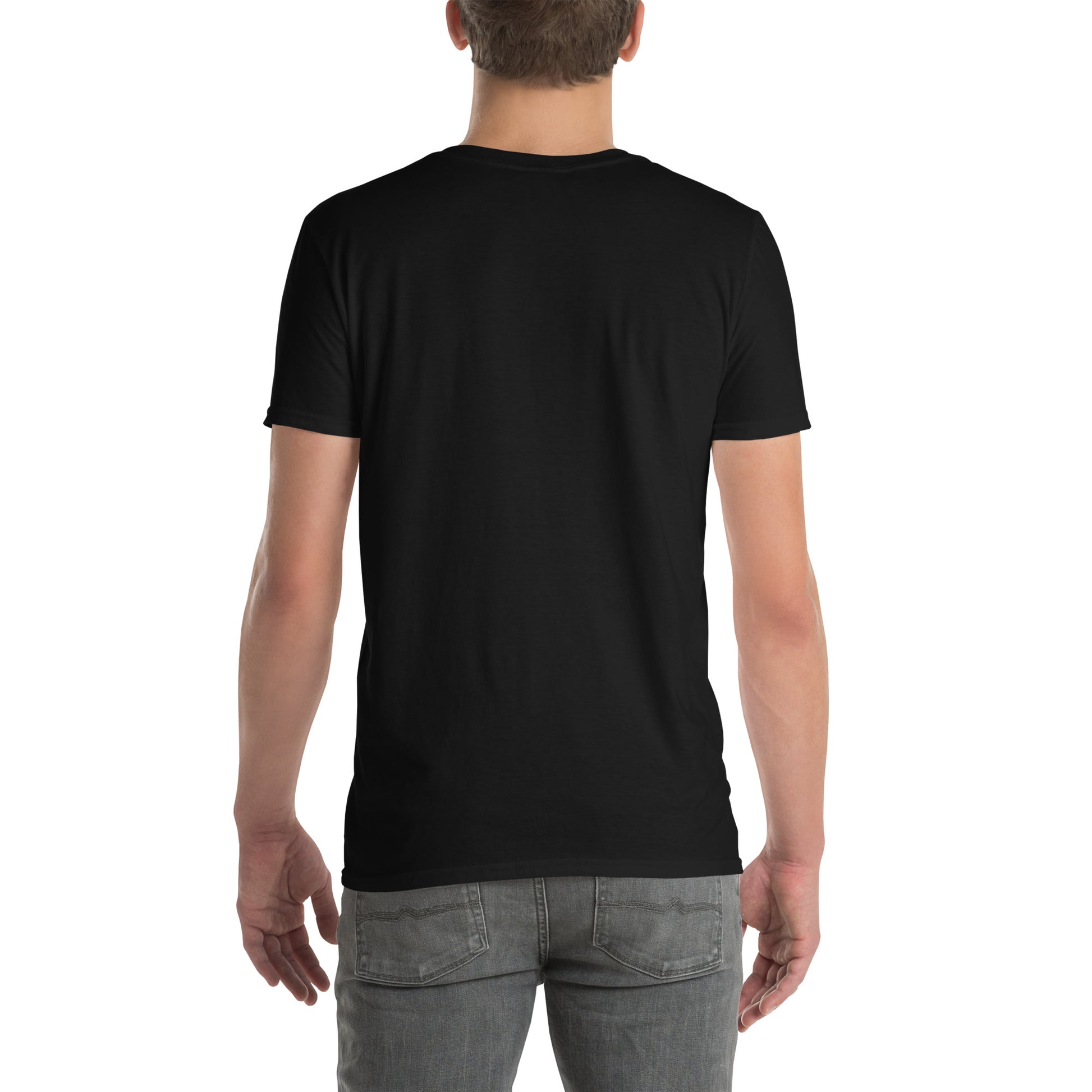 Back view of the plain black Rock and Roar unisex tee