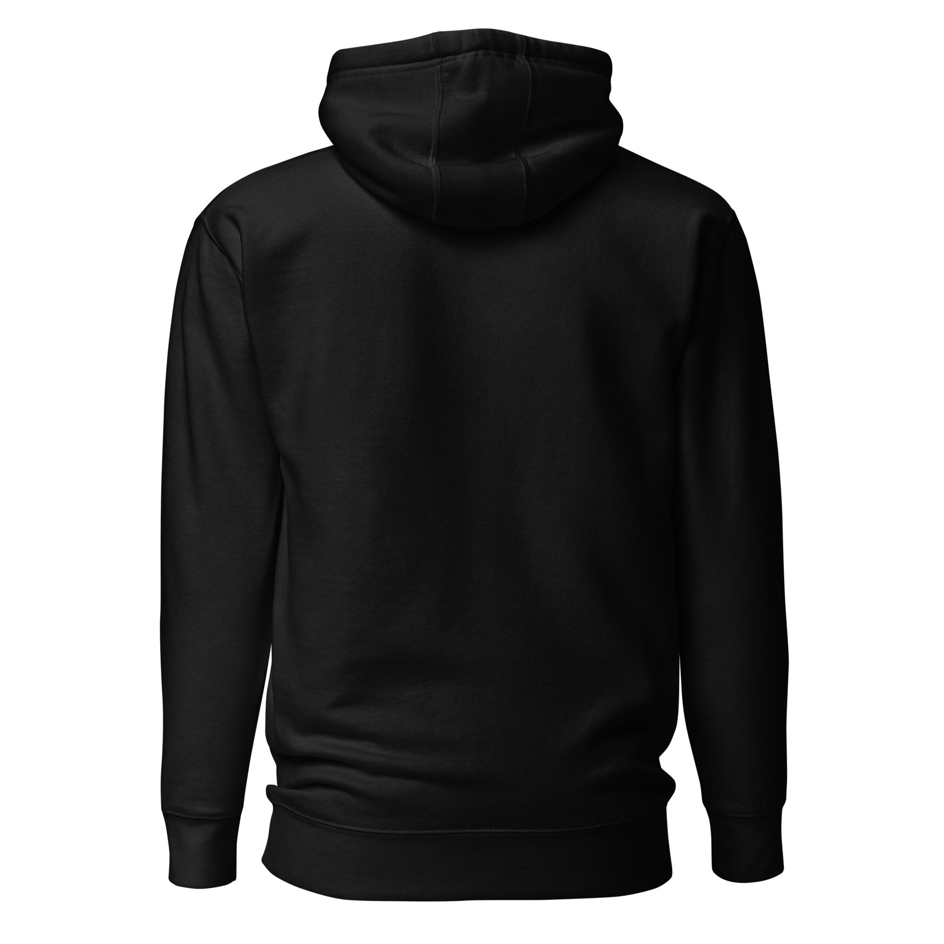 Back view of the plain black Rock and Roar unisex pullover hoodie