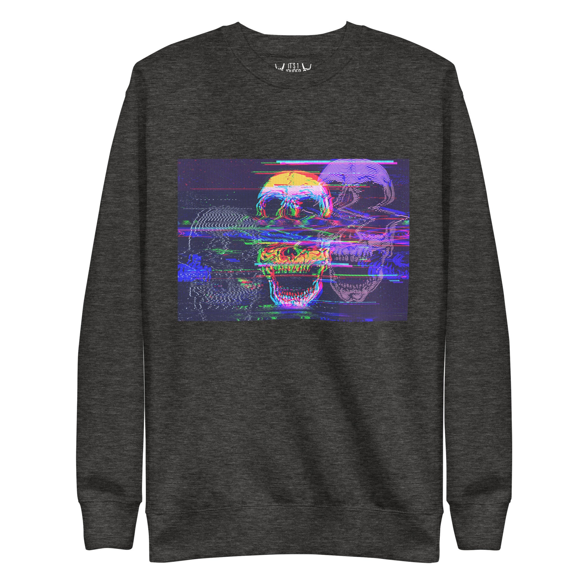 Charcoal heather sweatshirt with glitch skull - alternative color